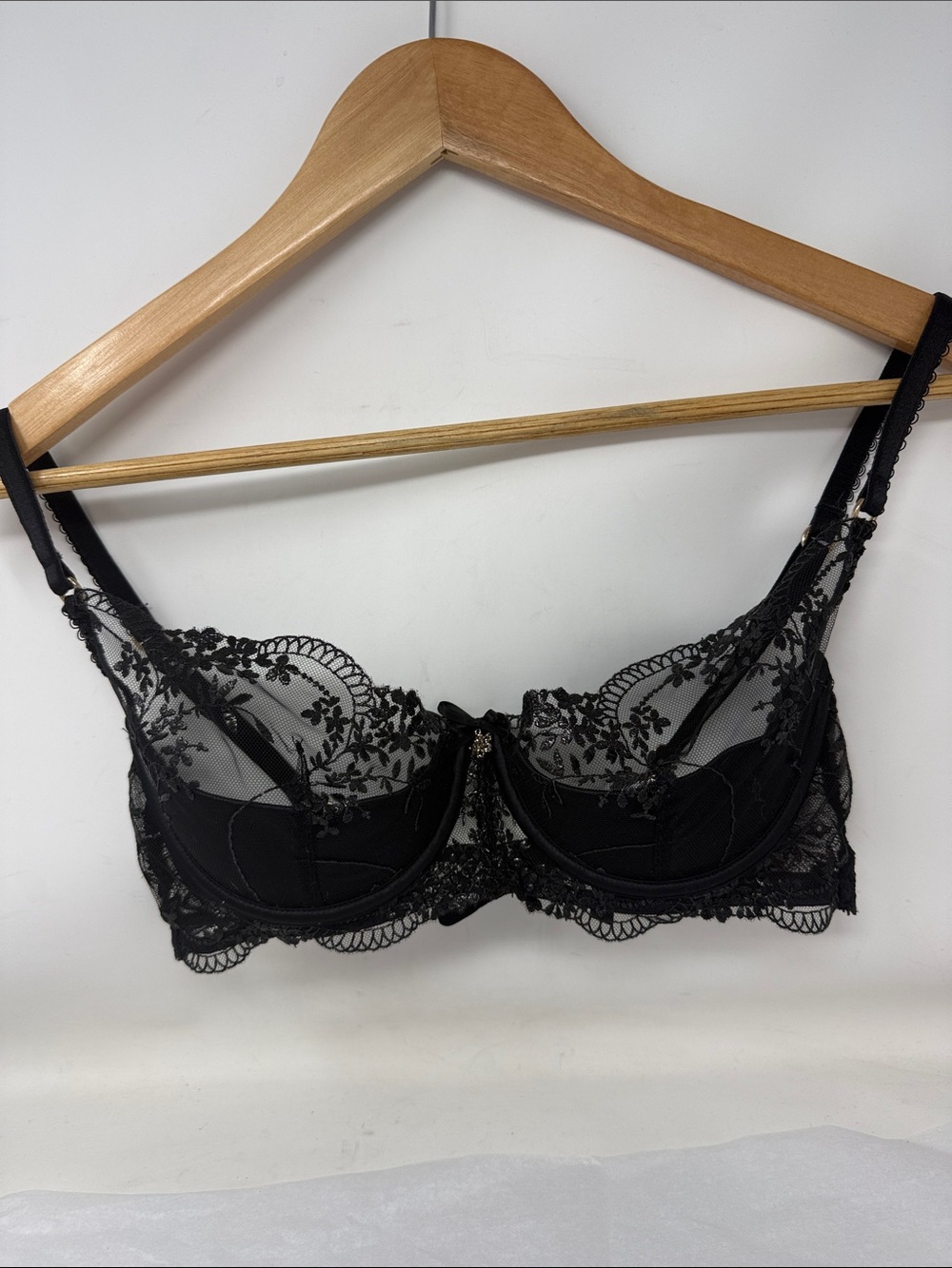Honey Birdette Eleanor balconette Black Lace Push Up Lift Bra 34D Lingerie